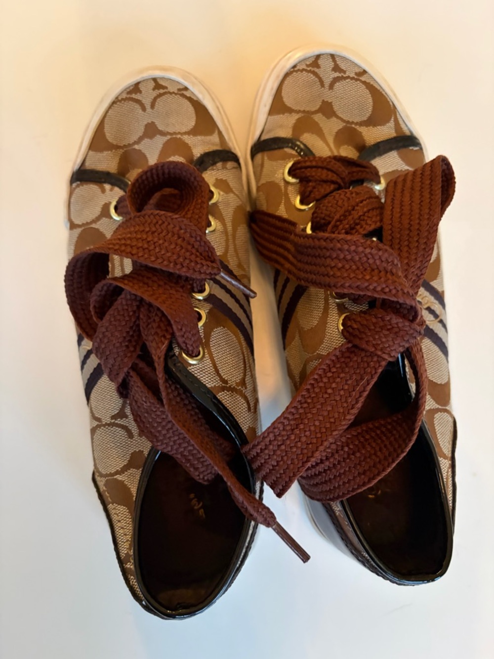 Coach Women's Tan & Brown Signature Canvas Sneakers with Ribbon Laces